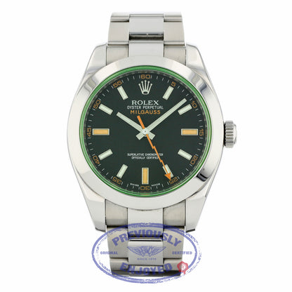 Rolex Milgauss 40mm Green Crystal Stainless Steel Black Dial 116400 7M0WVY - Beverly Hills Watch Company