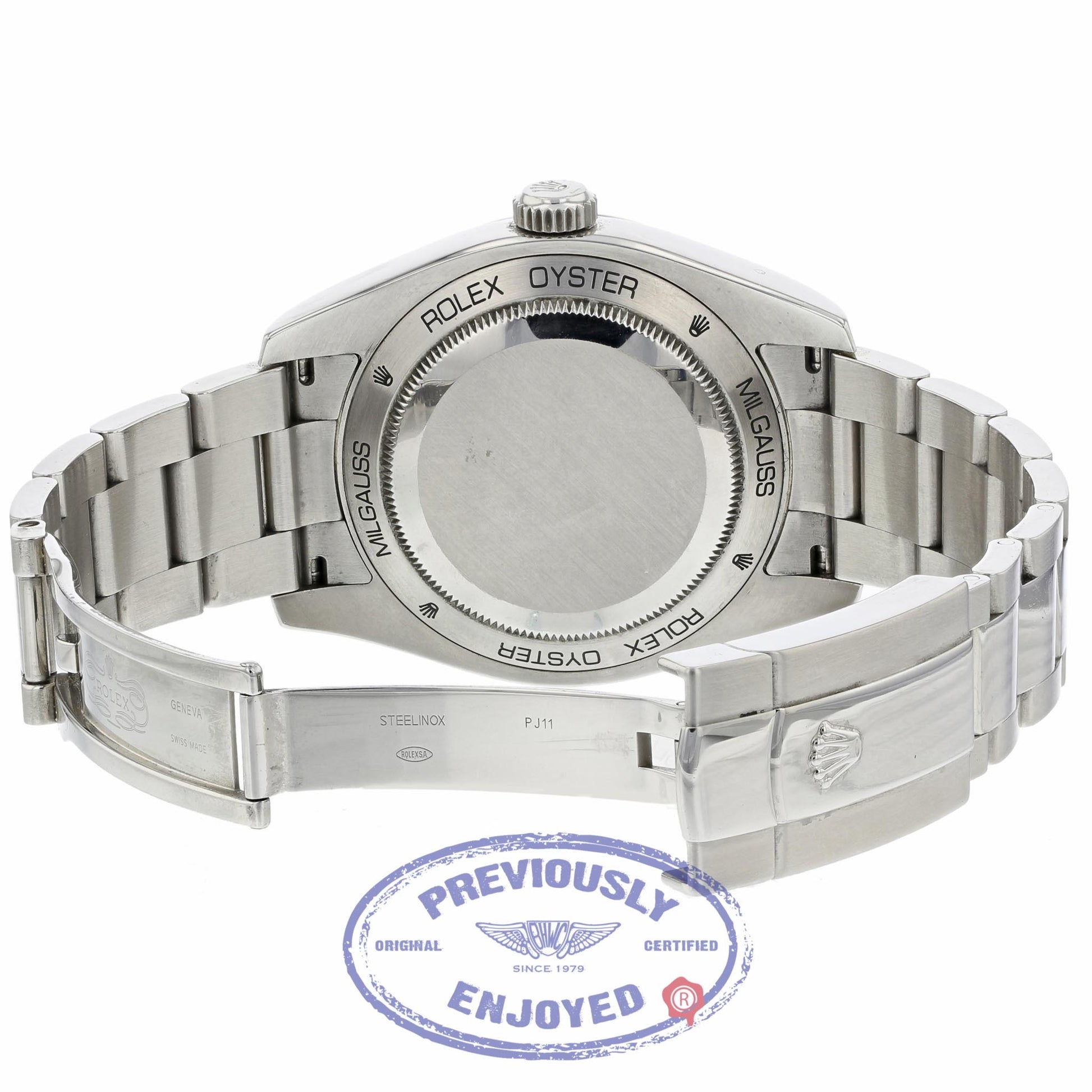 Rolex Milgauss 40mm Green Crystal Stainless Steel Black Dial 116400 7M0WVY - Beverly Hills Watch Company