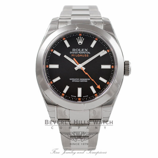 Rolex Milgauss Anti-Magnetic Steel Mens Black Dial 116400 UQ6ASV - Beverly Hills Watch Company Watch Store
