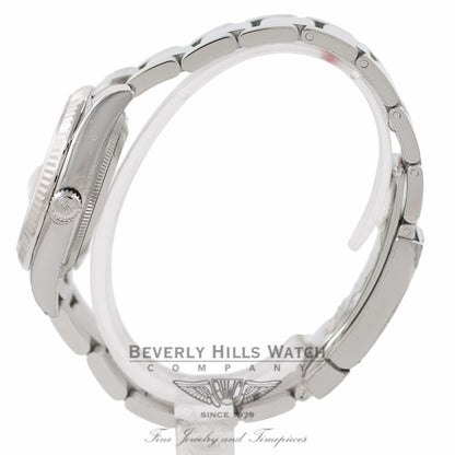 Rolex Date 34MM Stainless Steel 18k White Gold Fluted Bezel Silver Diamond Dial 115234 2Q16RX - Beverly Hills Watch Company Watch Store