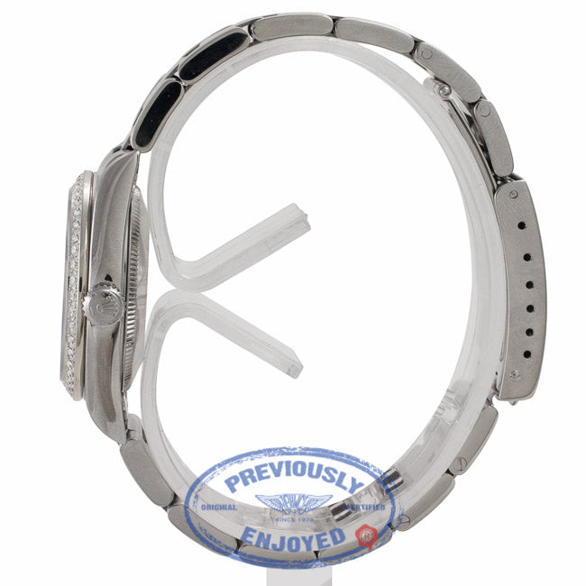 Rolex Stainless Steel Oyster Perpetual 34MM Black Dial Diamond Bezel 77080 - RU854M - Beverly Hills Watch Company Watch Store