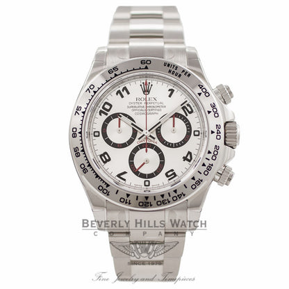 Rolex Daytona Chronograph 18K White Gold Oyster Bracelet Silver Arabic Dial Watch 116509 - Beverly Hills Watch Company Watch Store