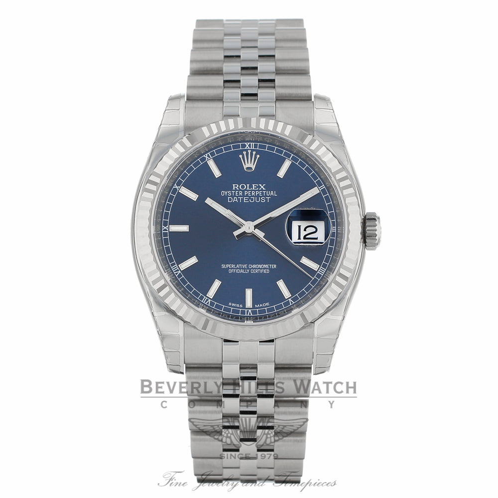 Rolex Oyster Perpetual 36 mm Blue Dial Stainless Steel Jubilee Automatic 116234 7CU356 - Beverly Hills Watch