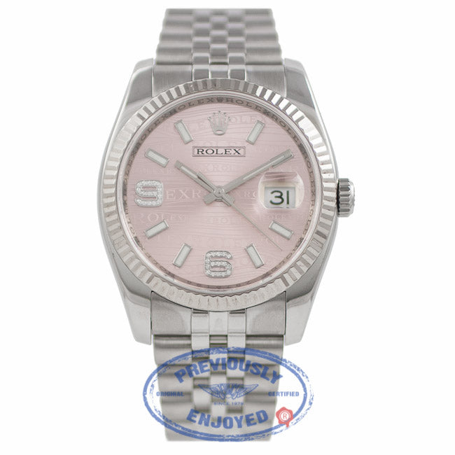 Rolex DateJust Pink Diamond Dial 18k White Gold Fluted Bezel 116234 HNYVSE - Bervely Hills Watch Company Watch Store
