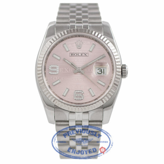 Rolex DateJust Pink Diamond Dial 18k White Gold Fluted Bezel 116234 HNYVSE - Bervely Hills Watch Company Watch Store