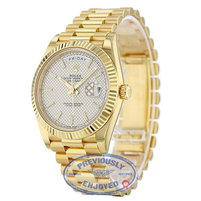 Rolex Day-Date President 40MM Yellow Gold Fluted Bezel Silver Motif Dial 228238 0MDXKL - Beverly Hills Watch Company