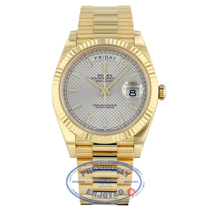 Rolex Day-Date President 40MM Yellow Gold Fluted Bezel Silver Motif Dial 228238 0MDXKL - Beverly Hills Watch Company