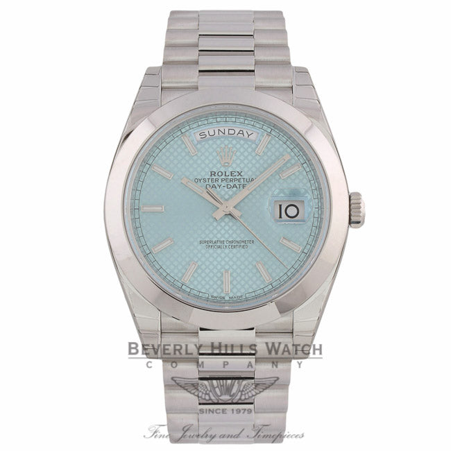 Rolex Day Date 40mm Automatic Ice Blue Dial Platinum 228206 FEDDUQ - Beverly Hills Watch Company