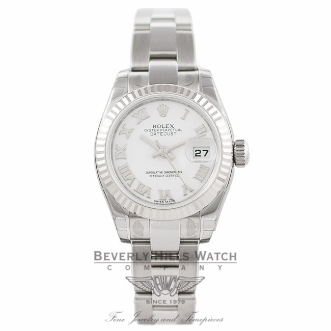 Rolex Lady Datejust 26MM Stainless Steel 18k White Gold Fluted Bezel 179174 - Beverly Hills Watch Company Watch Store