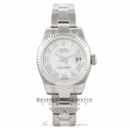 Rolex Lady Datejust 26MM Stainless Steel 18k White Gold Fluted Bezel 179174 - Beverly Hills Watch Company Watch Store