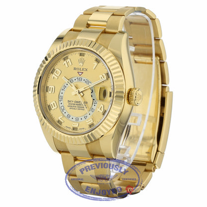 Rolex Sky-Dweller Yellow Gold 42mm Dual Time Annual Calendar Champagne Sunray Dial 326938 HZDRHW - Beverly Hills Watch Company