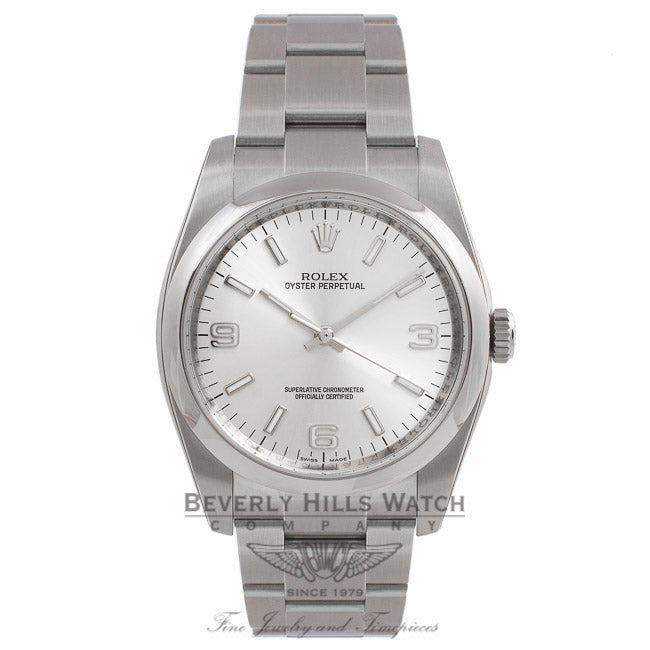 Rolex Oyster Perpetual 36mm Stainless Steel Oyster Bracelet Domed Bezel Silver Dial 116000 04PAJ1 - Beverly Hills Watch Store