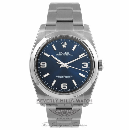 Rolex Oyster Perpetual 36mm Stainless Steel Blue Dial 116000 YQRXT3 - Beverly Hills Watch Store