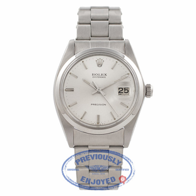 Rolex Date Oyster Precision 34MM Stainless Steel Silver Dial Vintage 6694 NICHIZ - Beverly Hills Watch Company Watch Store