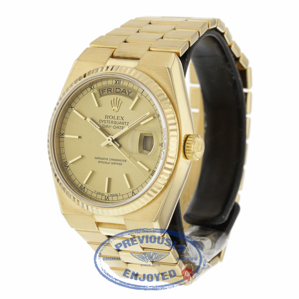 Rolex OysterQuartz 36mm Day-Date President 19018 FFE476 - Beverly Hills Watch Company