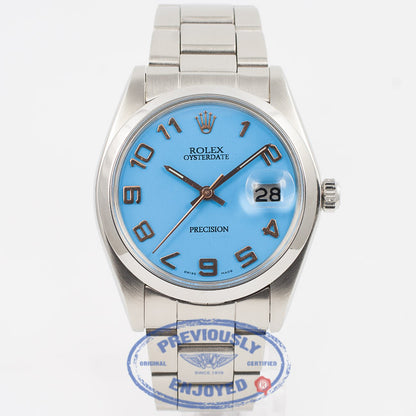 Rolex Oysterdate Precision 34mm 'Tur RoGo Date' Stainless Steel Oyster Bracelet Turquoise Dial Rose Gold Arabic Numerals/Hands  Beverly Hills Watch Company Watch Store