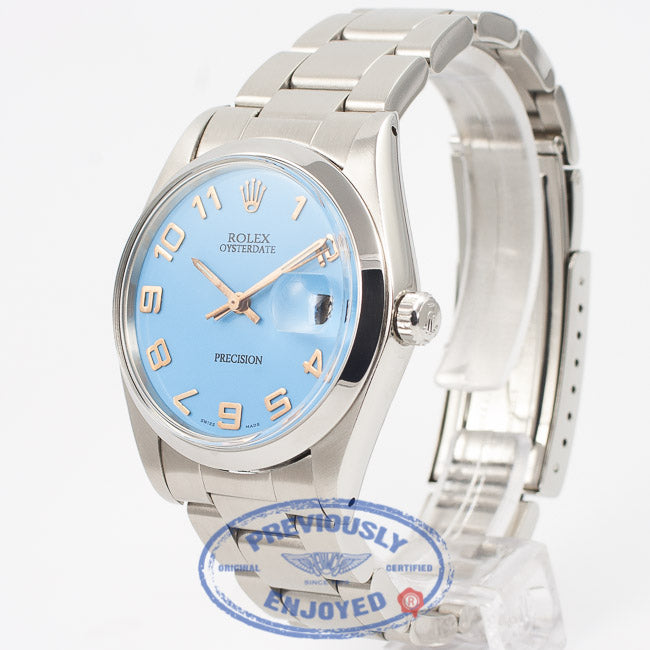 Rolex Oysterdate Precision 34mm 'Tur RoGo Date' Stainless Steel Oyster Bracelet Turquoise Dial Rose Gold Arabic Numerals/Hands  Beverly Hills Watch Company Watch Store