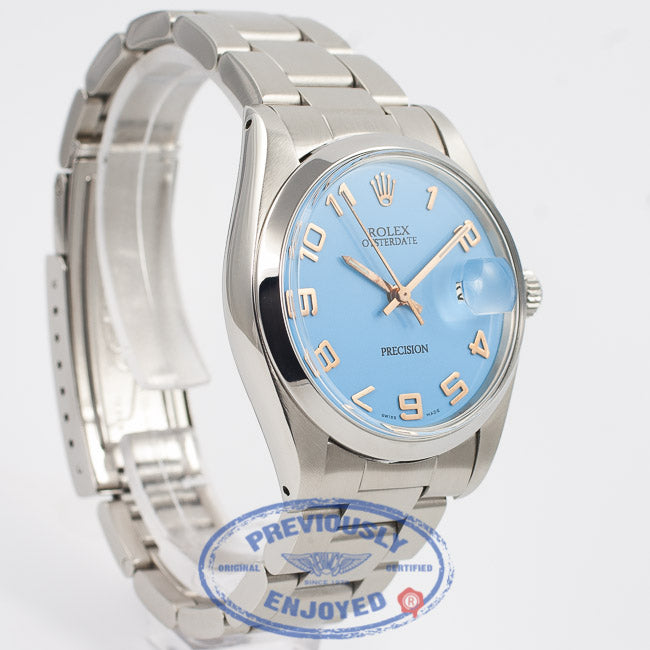 Rolex Oysterdate Precision 34mm 'Tur RoGo Date' Stainless Steel Oyster Bracelet Turquoise Dial Rose Gold Arabic Numerals/Hands  Beverly Hills Watch Company Watch Store