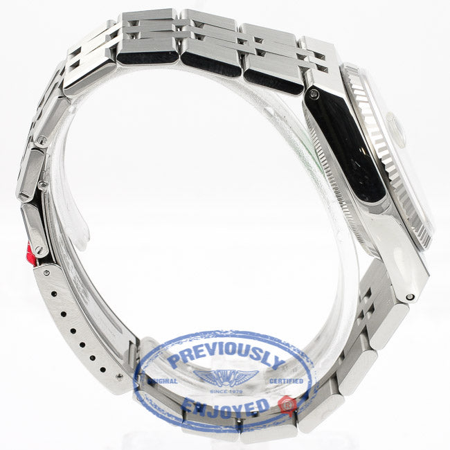 Rolex OysterQuartz 36mm Stainless Steel Bracelet Fluted Bezel White Roman Dial Watch 17014A Beverly Hills Watch Store