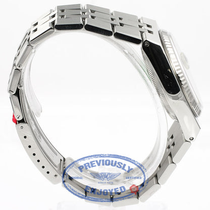 Rolex OysterQuartz 36mm Stainless Steel Bracelet Fluted Bezel White Roman Dial Watch 17014A Beverly Hills Watch Store