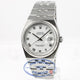 Rolex OysterQuartz 36mm Stainless Steel Bracelet Fluted Bezel White Roman Dial Watch 17014A Beverly Hills Watch Store