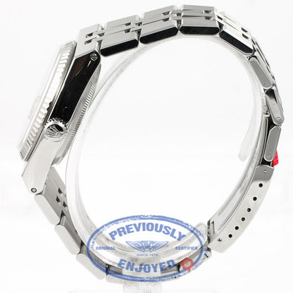 Rolex OysterQuartz 36mm Stainless Steel Bracelet Fluted Bezel White Roman Dial Watch 17014A Beverly Hills Watch Store