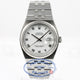 Rolex OysterQuartz 36mm Stainless Steel Bracelet Fluted Bezel White Roman Dial Watch 17014A Beverly Hills Watch Store