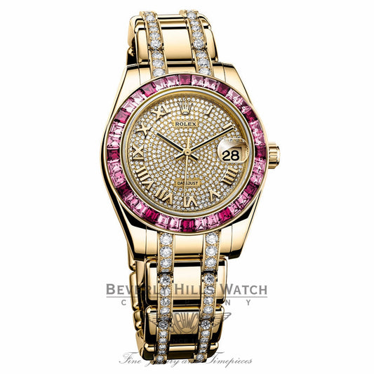Rolex Datejust Pearlmaster 34 Yellow Gold 36 Pink Sapphire Bezel 81348SARO 1FYERT - Beverly Hills Watch