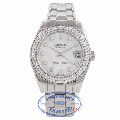 Rolex Pearlmaster Datejust 34mm White Gold Bracelet Mother of Pearl Diamond Dial Diamond Bezel Automatic Ladies Watch 81339 Beverly Hills Watch Company Watch Store
