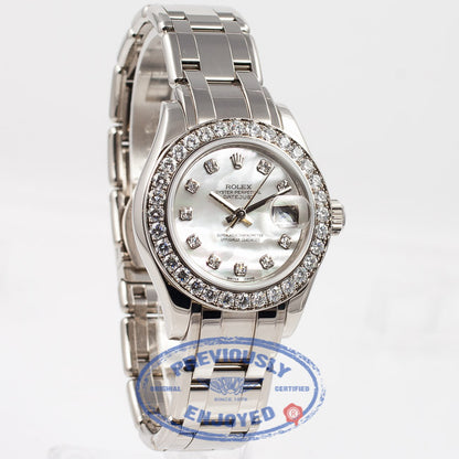 Rolex Pearlmaster White Gold 29mm Diamond Bezel White Mother of Pearl Diamond Dial Ladies Watch 80299 Rolex Watch Store Beverly Hills