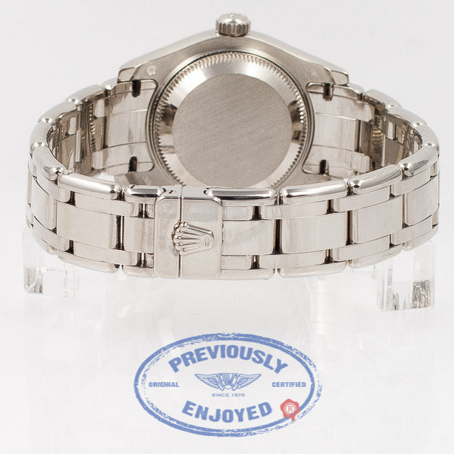 Rolex Pearlmaster White Gold 29mm Diamond Bezel White Mother of Pearl Diamond Dial Ladies Watch 80299 Rolex Watch Store Beverly Hills
