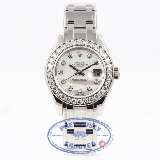 Rolex Pearlmaster White Gold 29mm Diamond Bezel White Mother of Pearl Diamond Dial Ladies Watch 80299 Rolex Watch Store Beverly Hills