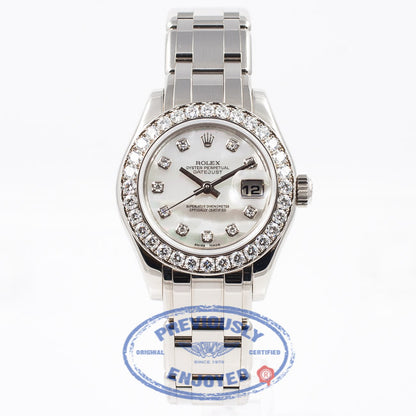 Rolex Pearlmaster White Gold 29mm Diamond Bezel White Mother of Pearl Diamond Dial Ladies Watch 80299 Rolex Watch Store Beverly Hills