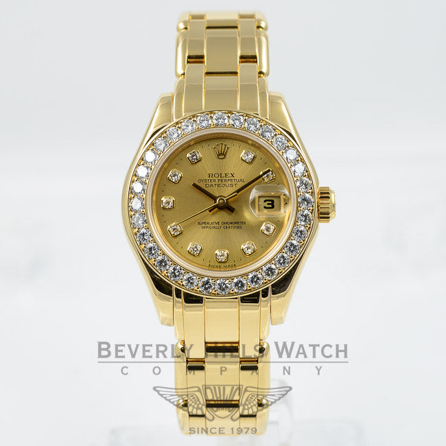 Rolex Pearlmaster 18K Yellow Gold Diamond Bezel Diamond Dial Ladies Watch 80298 Beverly Hills Watch Company Watches