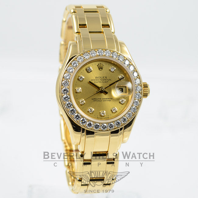 Rolex Pearlmaster 18K Yellow Gold Diamond Bezel Diamond Dial Ladies Watch 80298 Beverly Hills Watch Company Watches