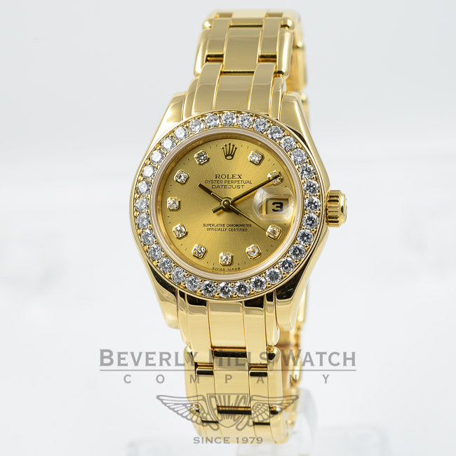Rolex Pearlmaster 18K Yellow Gold Diamond Bezel Diamond Dial Ladies Watch 80298 Beverly Hills Watch Company Watches