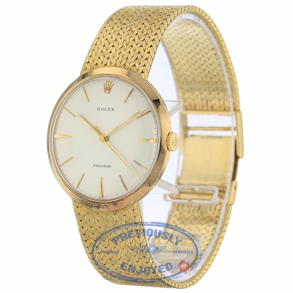 Rolex Precision 1960's Vintage 33MM Manual Wind 18k Yellow Gold Champagne Ivory Dial Index Markers 22ETUJ - Beverly Hills Watch Company Watch Store