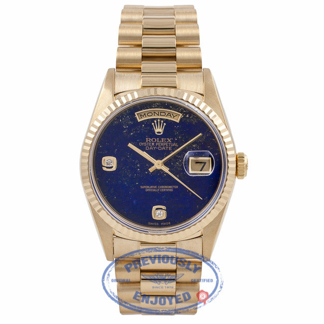 Rolex President 18k Yellow Gold 36MM Lapis Arabic 2 Brilliant Dial 18238 UJMJW1 - Beverly Hills Watch Company Watch Store