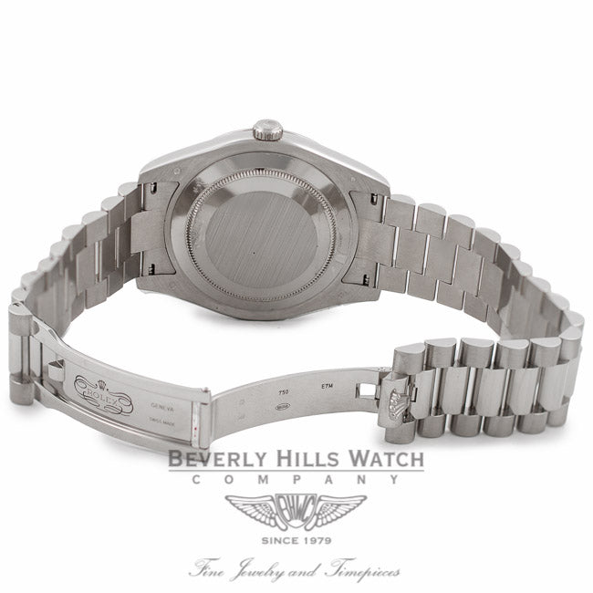 Rolex Day-Date II 18K White Gold Silver Dial Fluted Bezel President 218239 V9QKZP - Beverly Hills Watch Company Watch Store