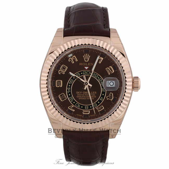 Rolex Sky-Dweller 18K Everose Gold 42mm Leather Strap Deployment Buckle Annual Calendar GMT Watch 326135 9E8AWT - Beverly Hills Watch Company