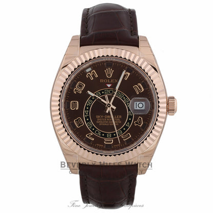 Rolex Sky-Dweller 18K Everose Gold 42mm Leather Strap Deployment Buckle Annual Calendar GMT Watch 326135 9E8AWT - Beverly Hills Watch Company
