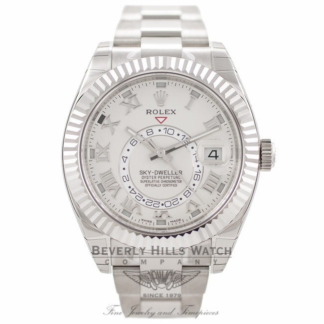 Rolex Sky-Dweller 18k White Gold Bidirectional Rotatable Ring Command Bezel 326939 3788A1 - Beverly Hills Watch Company Watch Store