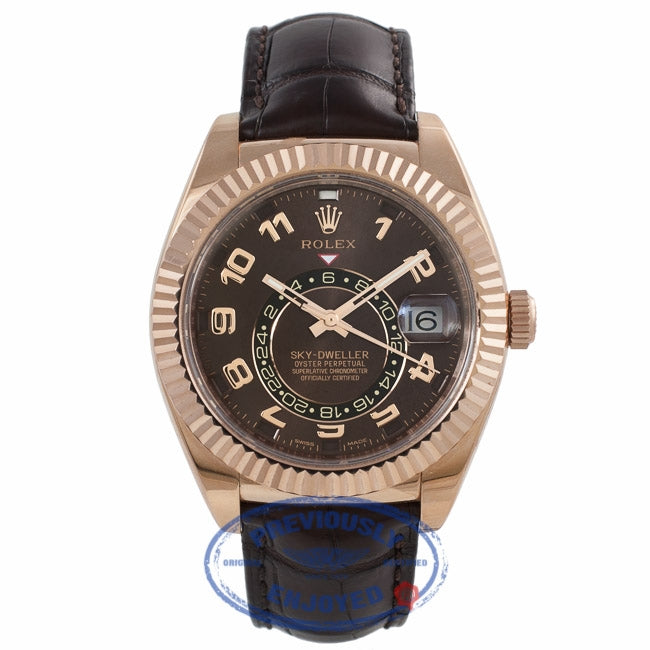 Rolex Sky-Dweller 18K Everose 42mm Leather Strap Deployment Buckle Annual Calendar GMT 326135 7YUUEU - Beverly Hills Watch Company