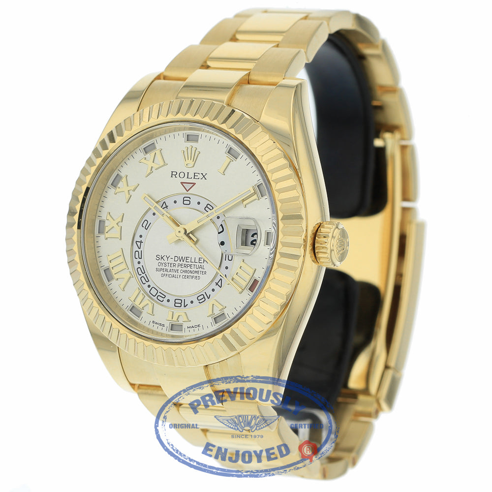 Rolex Sky-Dweller Yellow Gold 42mm Dual Time Annual Calendar Silver Dial 326938 K2MN5A - Beverly Hills Watch Company