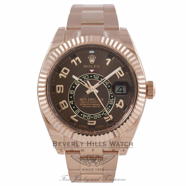 Rolex Sky Dweller Rose Sunray Chocolate Dial 18K Everose Gold 326935 9816PF - Beverly Hills Watch Company