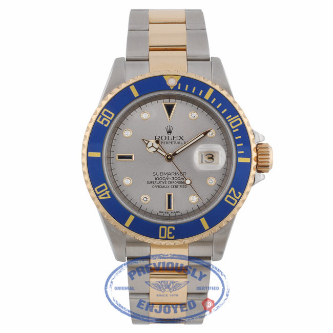 Rolex Submariner Champagne Diamond Sapphire Dial Yellow Gold and Stainless Steel Watch 16613 Y721C2 - Beverly Hills Watch Company