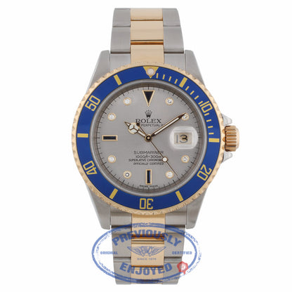 Rolex Submariner Champagne Diamond Sapphire Dial Yellow Gold and Stainless Steel Watch 16613 Y721C2 - Beverly Hills Watch Company