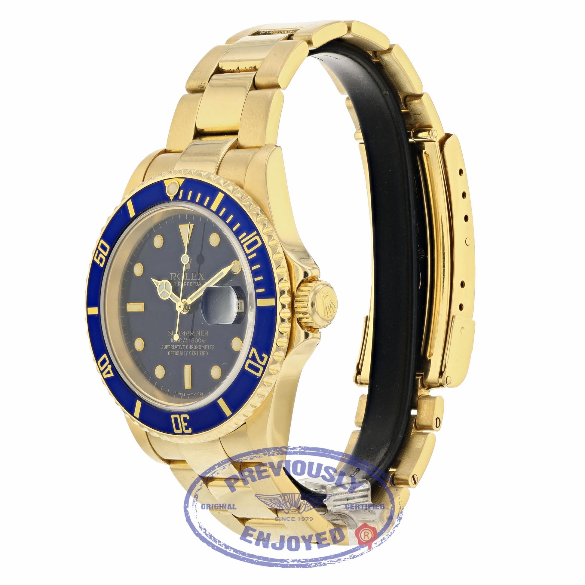 Rolex Submariner Yellow Gold Blue Dial Blue Bezel Oyster Bracelet 16618 Q30TFE