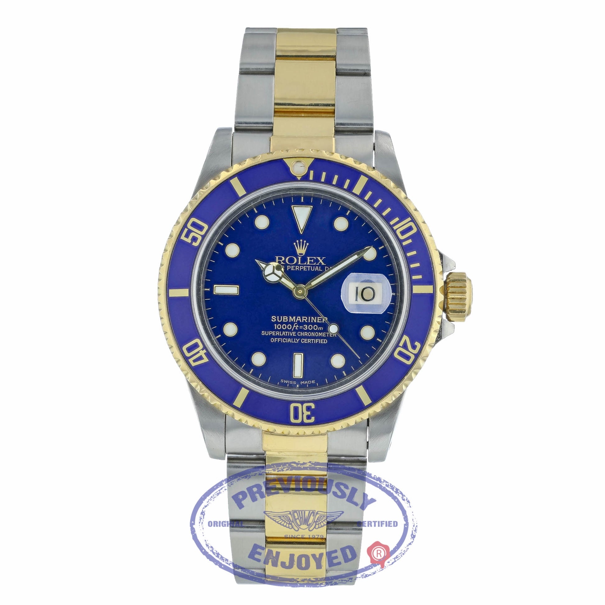 Rolex Classic Submariner 40mm Steel and Yellow Gold Blue Dial 16803 C66UA3 - Beverly Hills Watch Company