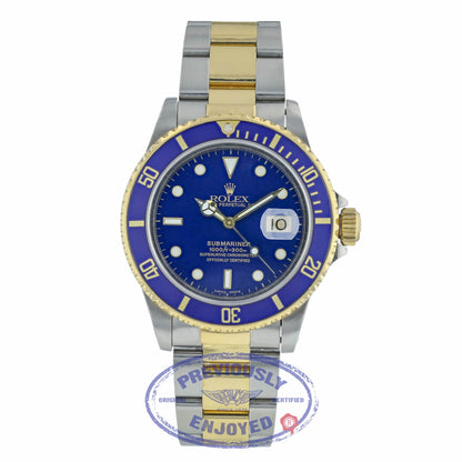 Rolex Classic Submariner 40mm Steel and Yellow Gold Blue Dial 16803 C66UA3 - Beverly Hills Watch Company